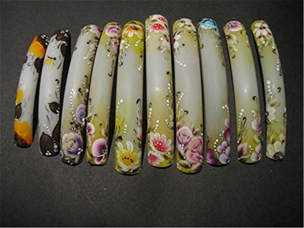Vcedas 200PCS Clear/Natural Extra Long Curve Nail Tip Square Sharp False Nail Art Tips 10 Sizes Acrylic Fake Nail with Bag for DIY Nail Salons