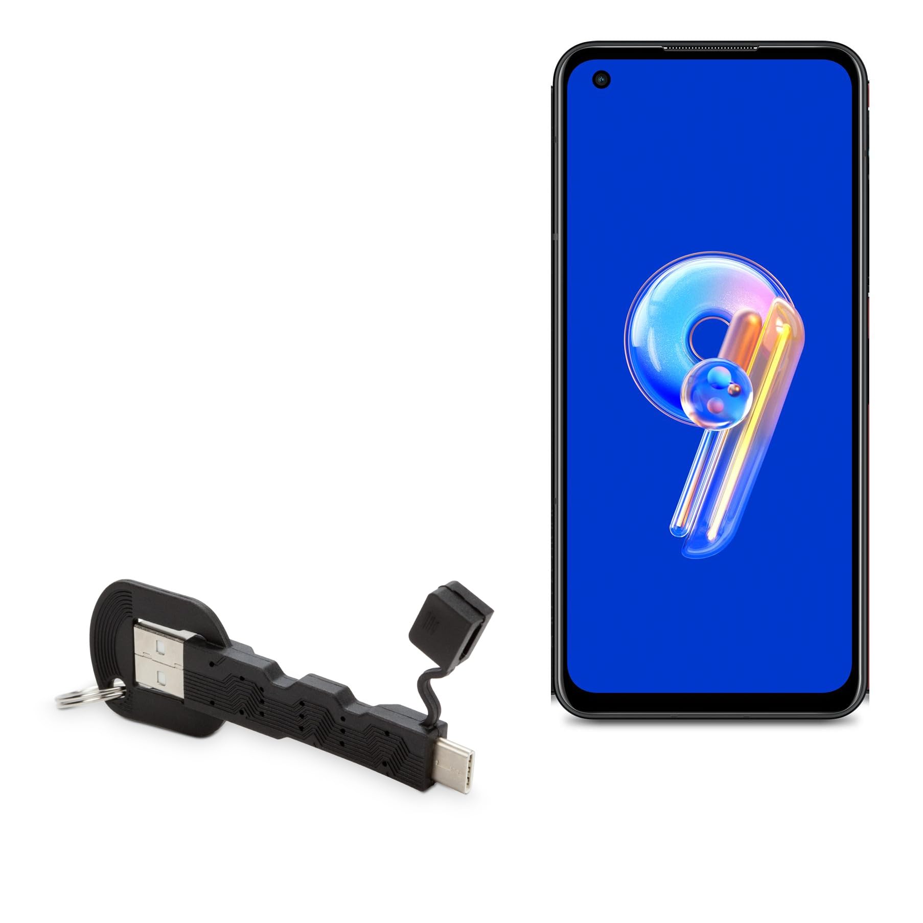 BoxWave Cable Compatible with ASUS Zenfone 9 - USB Type-C Keychain Charger, Key Ring USB Type-C to Type-A 8 in USB Cable - Jet Black