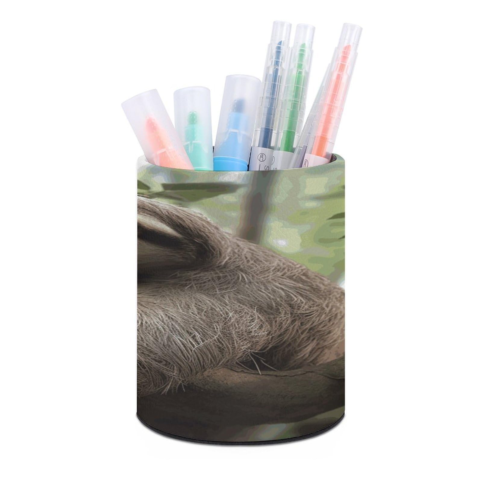 LDGSUPH Sloth Animal Round Pen Holder Leather Pen Cup Pencil Cup Pen Organizer Pencil Holder for Desk Organizer Pencil Organizers Makeup Brush Holders for Home Office Gift