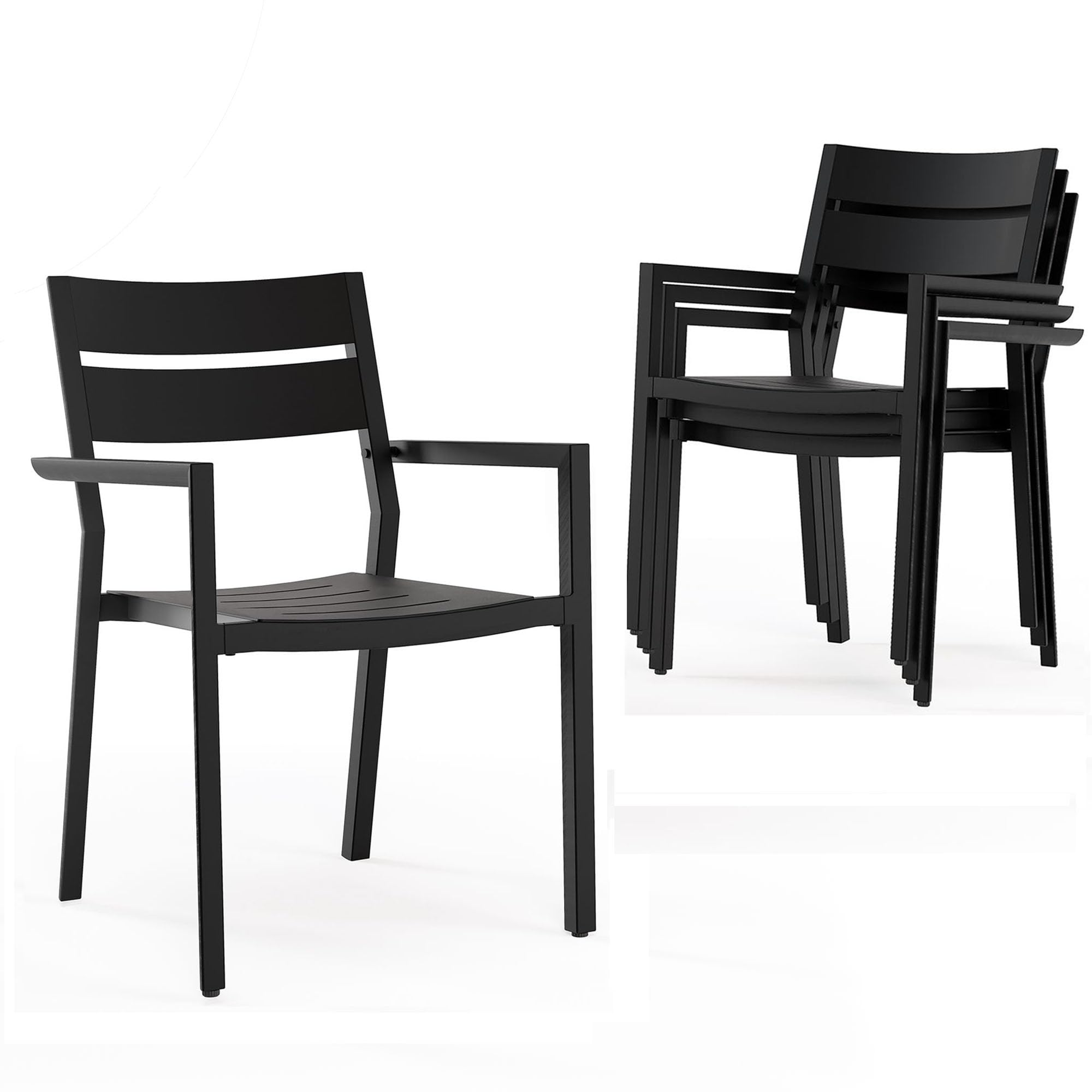 - Pellebant Aluminum Stackable Patio Dining Chairs Set of 4, Black Outdoor Dining Chair with Armrest, All Weather for Patio, Lawn, Garden