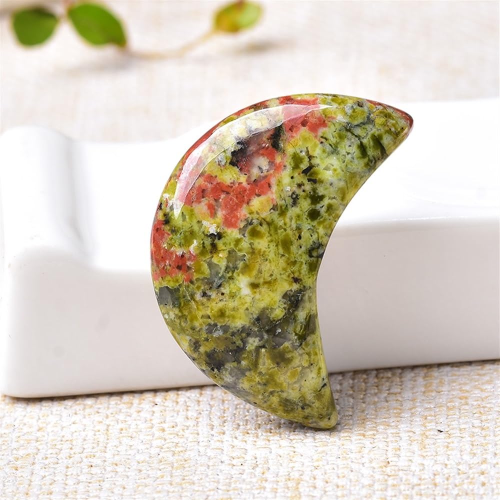 AtkitS 1pc Crescent Moon Shape Natural Stone Home Decoration Quartz Crystals Energy Healing Stone Craft Gift (Color : Unakite)