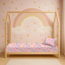 Jogo Lençol Mini Cama Montessoriana 70x150 com Elástico + Fronha 2 Peças Infantil Variados (Arco Iris)
