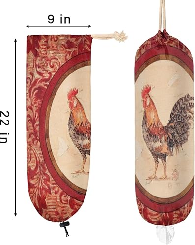 Miniatura 2 de Rooster - Soporte circular para bolsas de plástico, lindo organizador de bolsas de plástico para montaje en pared, reutilizable, grande, dispensador