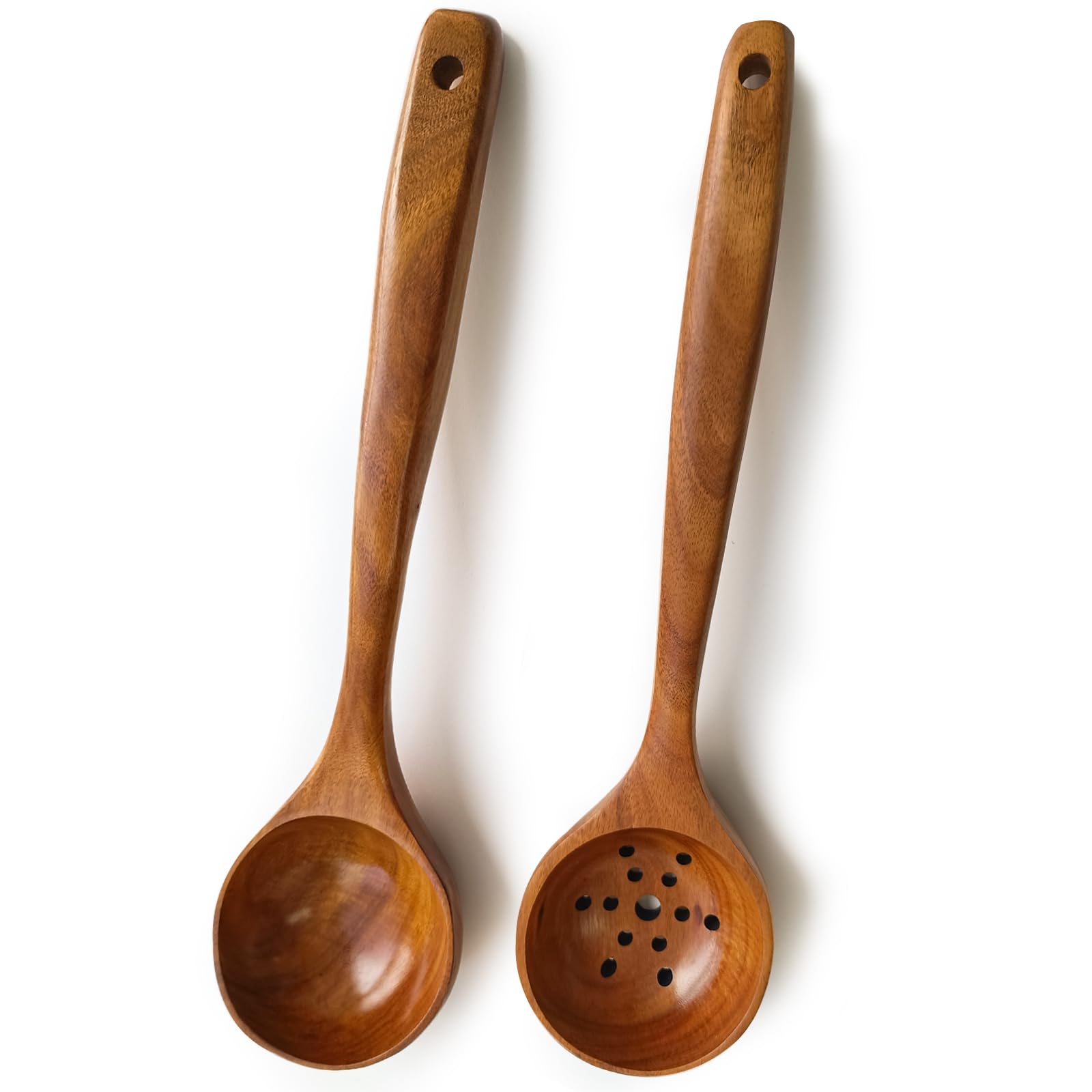 Cucharas grandes de madera para cocinar, utensilios de madera de teca de alta calidad para cocinar, resistentes y resistentes al calor, 13.7 pulgadas de largo x 3.7 pulgadas de ancho