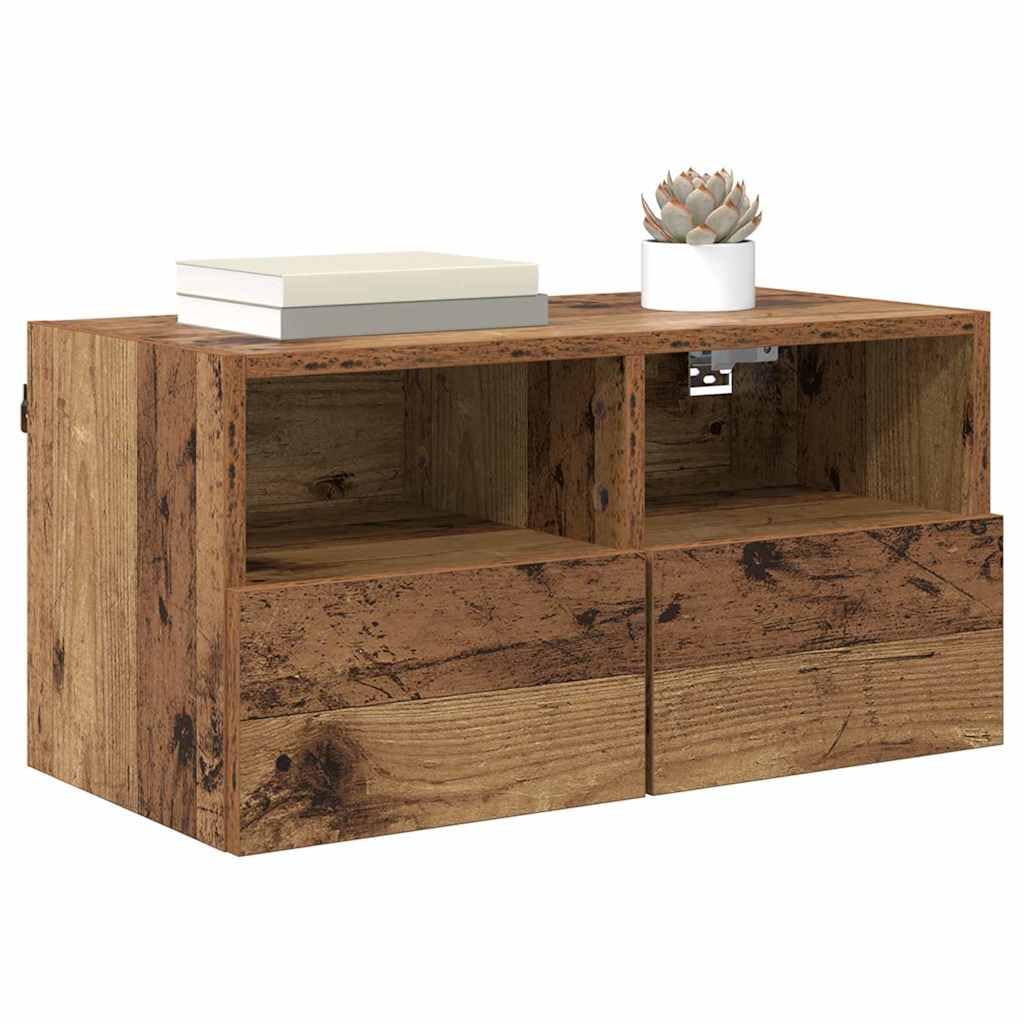 TV-Wandregale 2er Set Altholz 60x30x30 cm Holzwerkstoff Hängeregal Wandregal Hochglanz Wohnzimmer Regal für Fernseher Media Center Schlafzimmer Dekoration Platzsparend Lagerregal