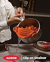Vista 6 de AUOON - Colador grande con clip para todas las ollas y sartenes, colador de silicona de gran tamaño, diseño familiar, colador de pasta, colador