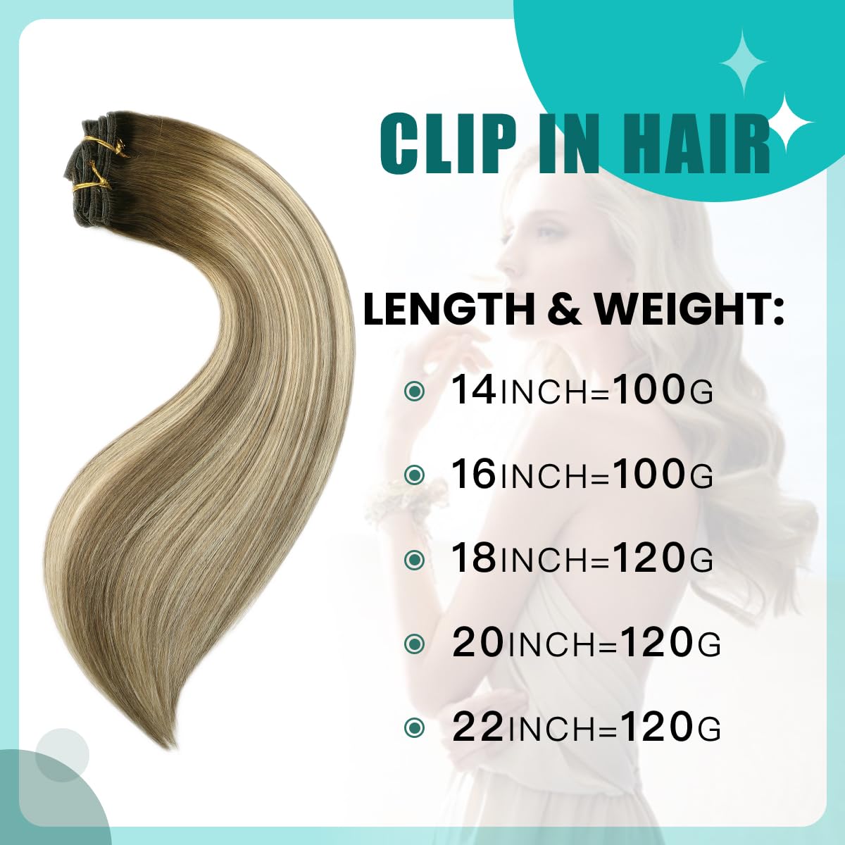 SURNEL Clip in Hair Extensions Human Hair Balayage Color 3 Fading to 8 and Highlight 22 Blonde Extensions Clip in Hair for Women 6pcs 100 Gram 16 inch Double Weft (C#3/8/22 - Image 2