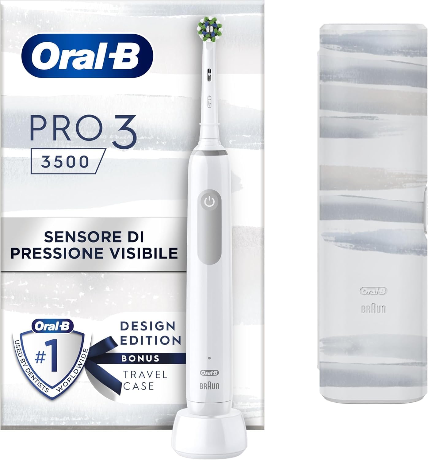 Oral-B Spazzolino Elettrico Ricaricabile Pro 3 3500 Bianco, 1 Testina, 1 Custodia Da Viaggio, 1 Spazzolino