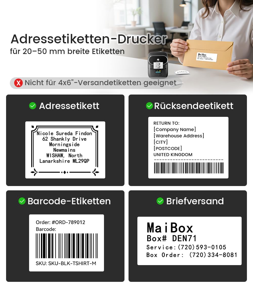 Phomemo M110 Etikettendrucker mit 3 Etikettenrollen, Beschriftungsgerät Selbstklebend für Telefon und PC, Bluetooth Etikettendrucker, Etikettiergerät für Zuhause, Büro und kleine Unternehmen