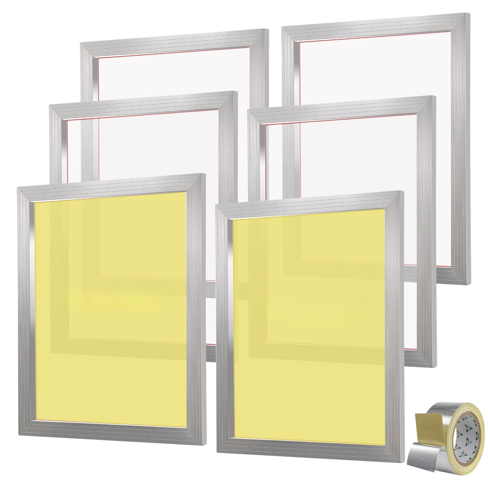 Switdo 6-tlg Aluminium-Siebdruckrahmen 50,8 X 61 cm mit 110 Netzstoff hochgespanntem Nylongewebe & Dichtungsband für T-Shirts DIY-Druck