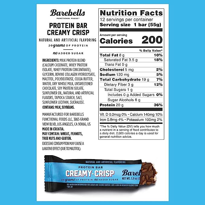 Image of Barebells Protein Snacks Bars Creamy Crisp - 12 Count, 1.9oz Bars 55g of High Protein - Chocolate Protein Bar with 1g of Total Sugars - Perfect on The Go Protein Snack & Breakfast Bars, 2 pack