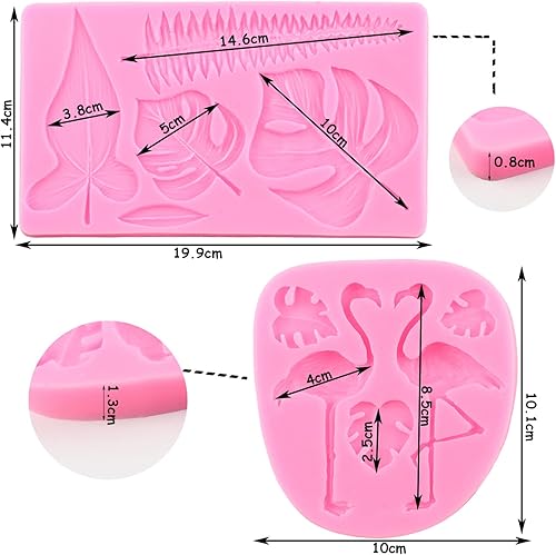 Miniatura 4 de ZiXiang Molde de silicona de hojas tropicales de flamenco, hojas de helecho, moldes para fondant para decoración de pasteles, decoración de