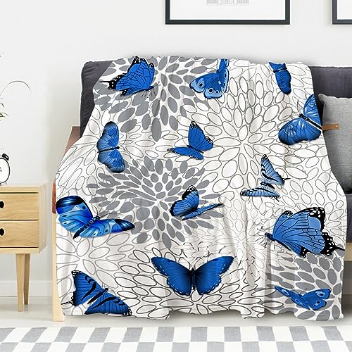 Avalokitesvara Blue Butterfly Flannel Blanket Super Soft and Warm for Bed Couch Sofa 60x50 Inch for Teen Blanket