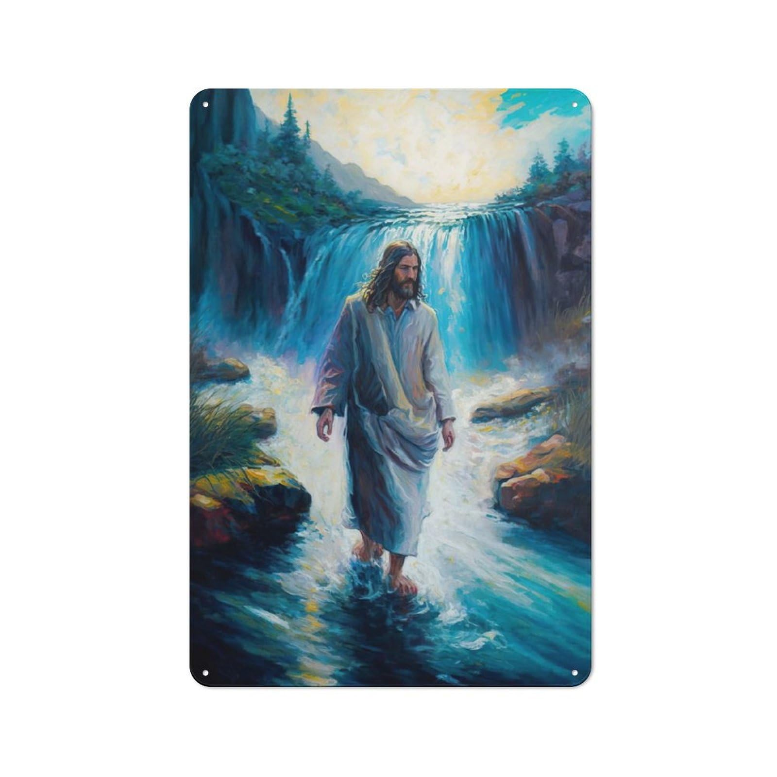 Junmoney Waterwalking Jesus Metal Wall Sign 30X20cm, Retro Decor For Home Bar Wall, For Metal Sign Collectors, For Garage And Workshop Walls