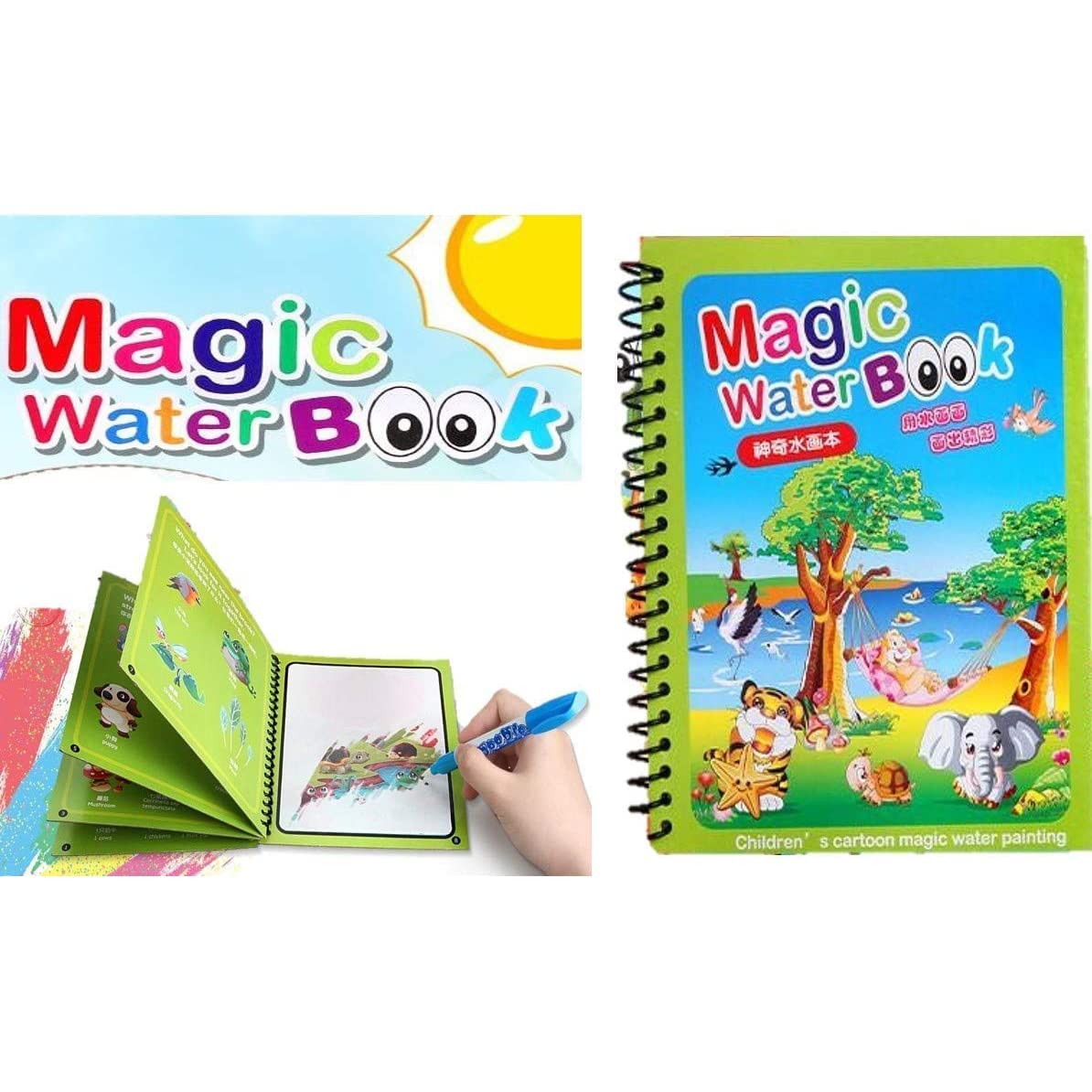 Kids Magic Water Colouring Books Unlimited Fun with Drawing Reusable Water-Reveal Activity Pad, Chunky-Size Water Pen for Kids - Assorted Design, Set of 2 [2 Book & 2 Pen] (B0D1KSJ26M) Amazon Price History, Amazon Price Tracker