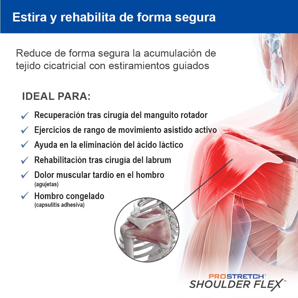 ProStretch Shoulder Flex Herramienta de estiramiento para fisioterapia | En casa para el manguito rotador y el hombro congelado. Mejora la recuperación, la flexibilidad, el confort