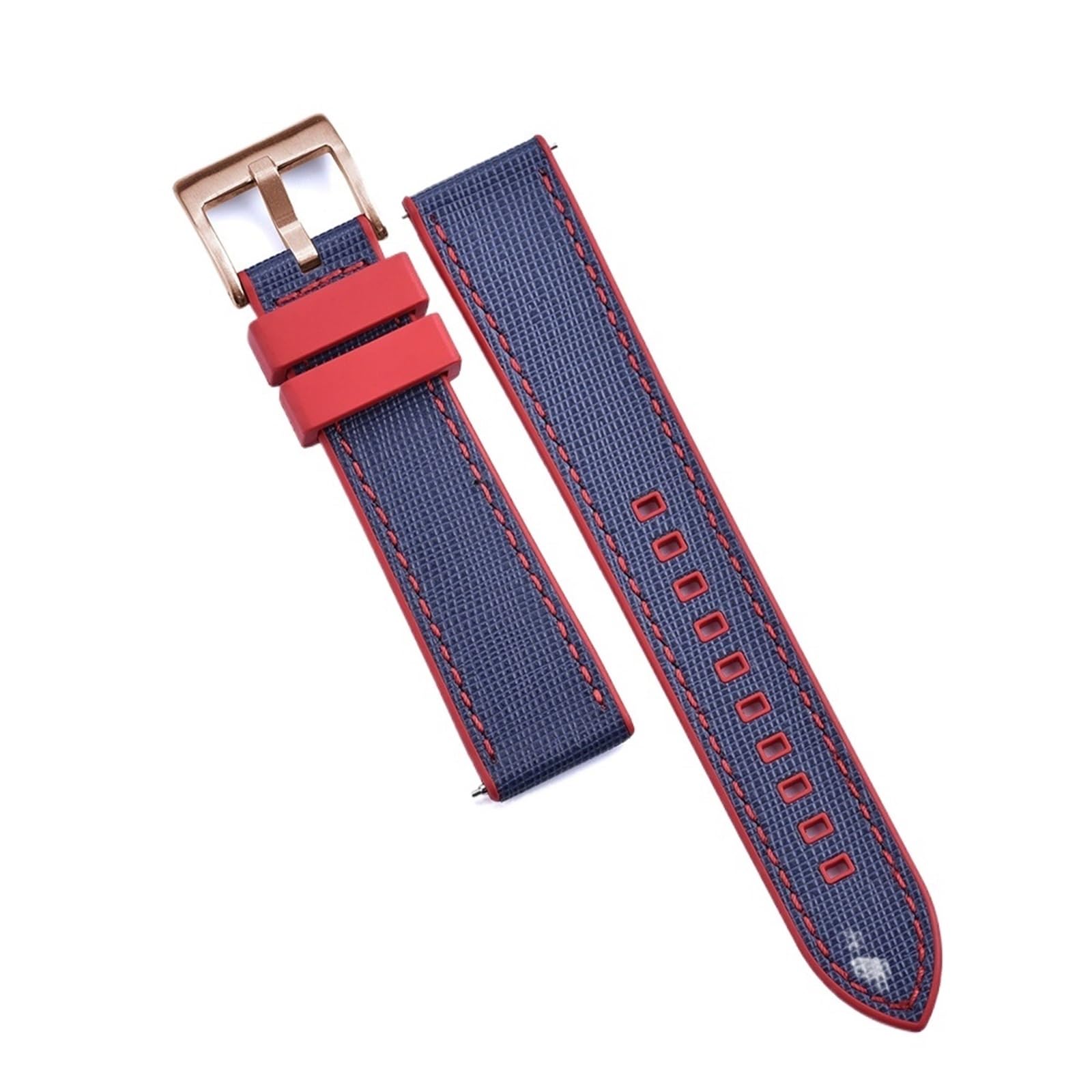 Generico Bracelet de sport hybride en caoutchouc et cuir - Noyau résistant à la transpiration, libération rapide 20/22 mm(Blue Red-Rose Gold,22mm)