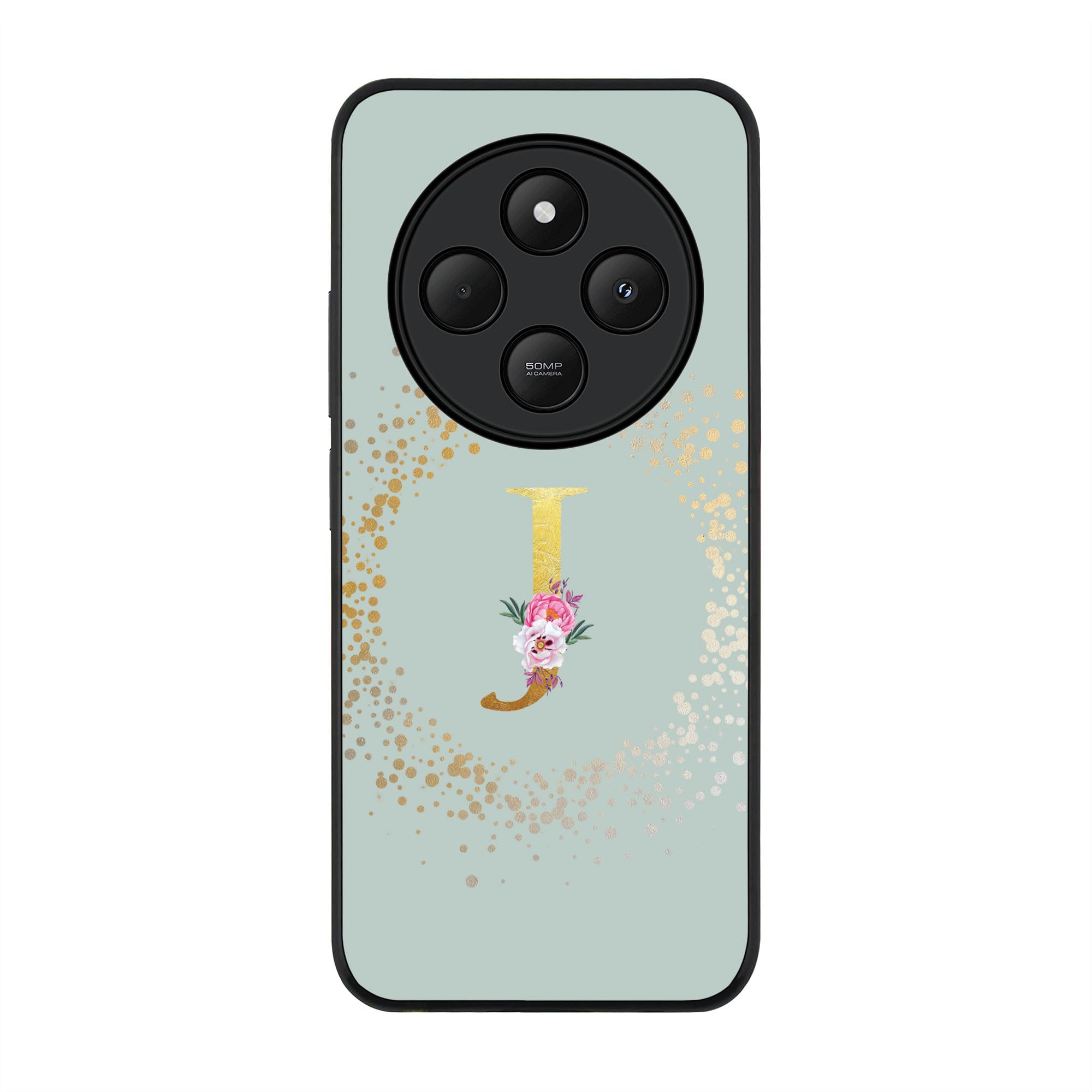 StylizeddCase Compatible with Xiaomi Poco C75 Rugged cover Slim fit Camera Protection, Shockproof Thin Phone Case for Xiaomi Poco C75 - Custom Monogram Floral - J (Light Grey)