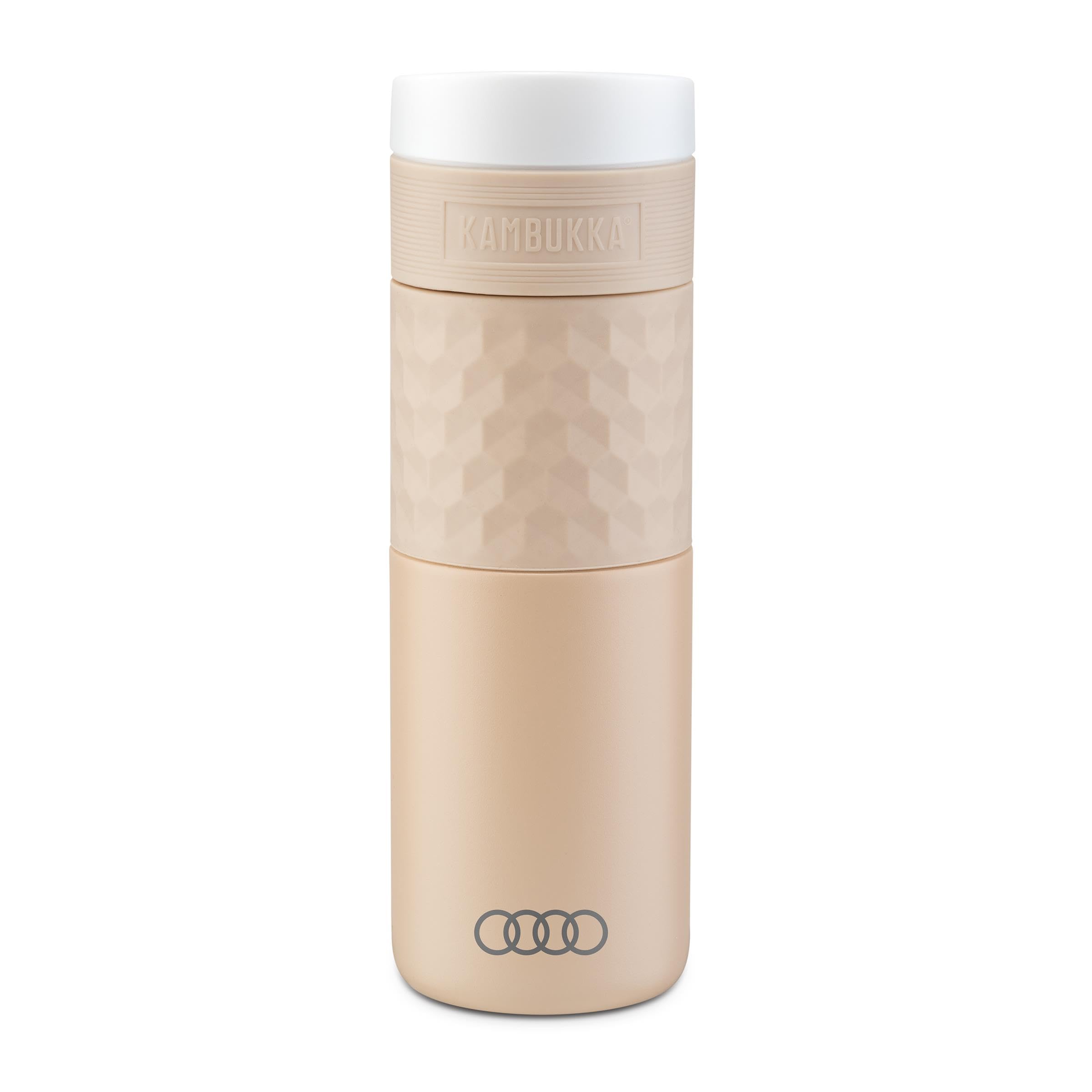 Audi 3292400200 Trinkflasche Isolierflasche Trinkbecher Thermosflasche 500ml, beige, mit Audi Ringe Logo