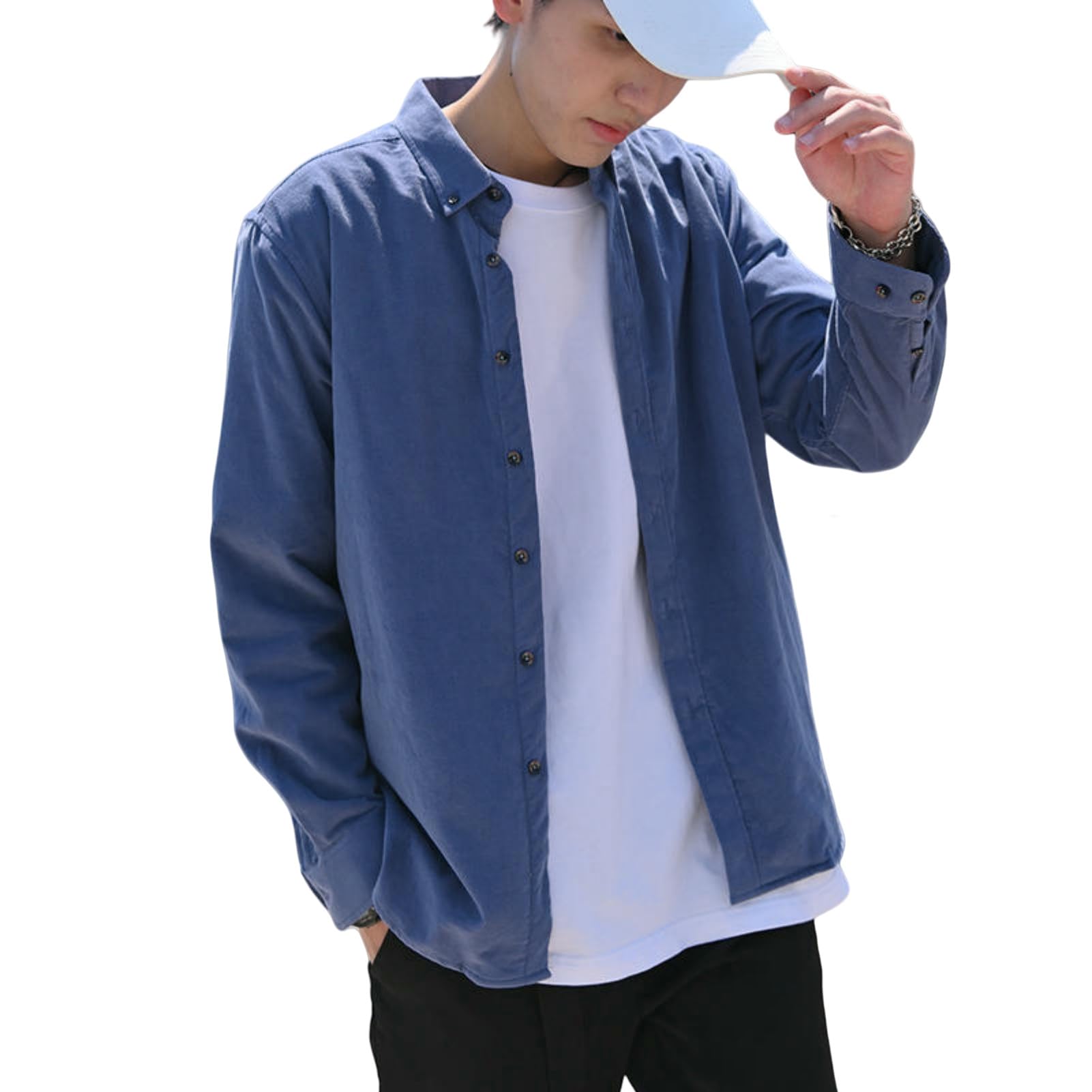 Camisa vintage de pana de manga larga para hombre para otoño e invierno