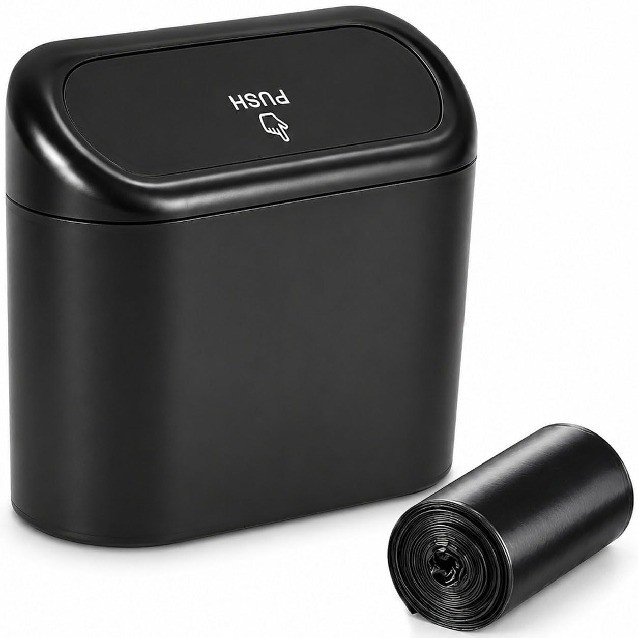 Car Trash Can, Mini Trash Can for Car Door+1 roll (15 Trash Bags), Small Car Trash Bin with Lid, Automotive Garbage Can for Vehicle Interior, Plastic Material, Receipts and Tissue Storage