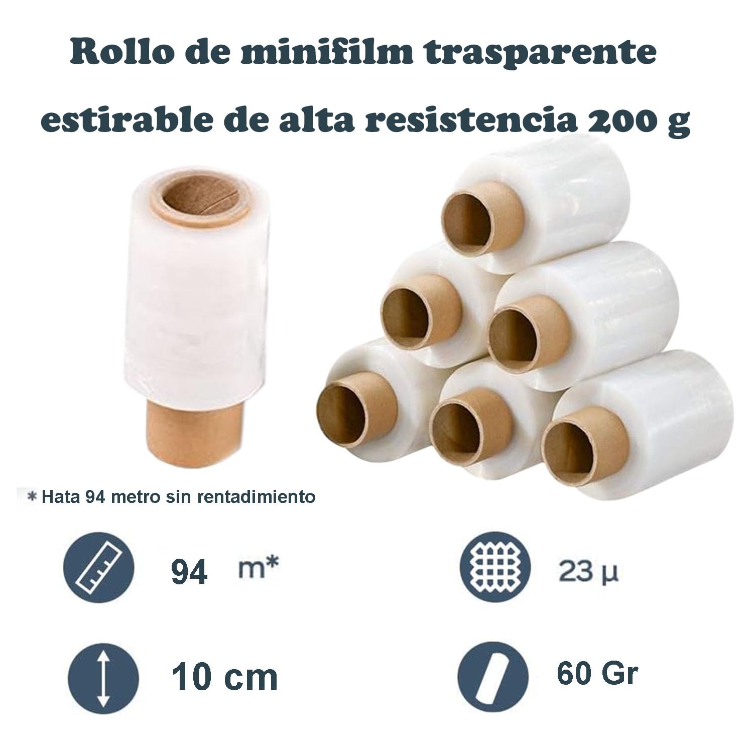 Various Mini Film Transparente o Negro Estirable para Embalar, Película Adhesiva 260 grs x 100 mm,Envoltura Elástica Transparente por Cajas de Embalaje de Paquetes (Mini Film Transparente, rollo 36)