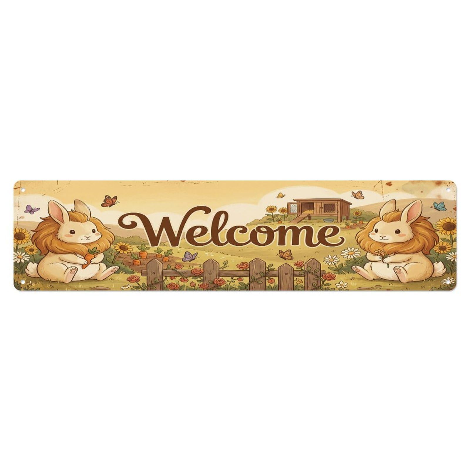 Olhnbad 4X16inch(10X40cm) Vintage Welcome Lionhead Rabbit Metal Tin Sign
