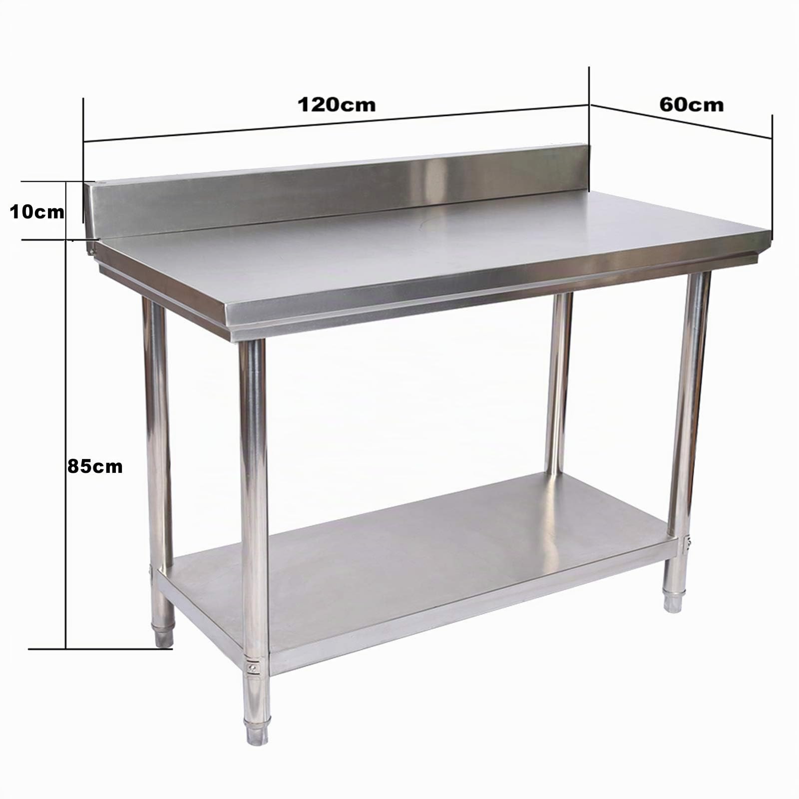 WilTec Mesa de Trabajo con alzatina de Acero Inoxidable para Cocina 120x60x85 cm