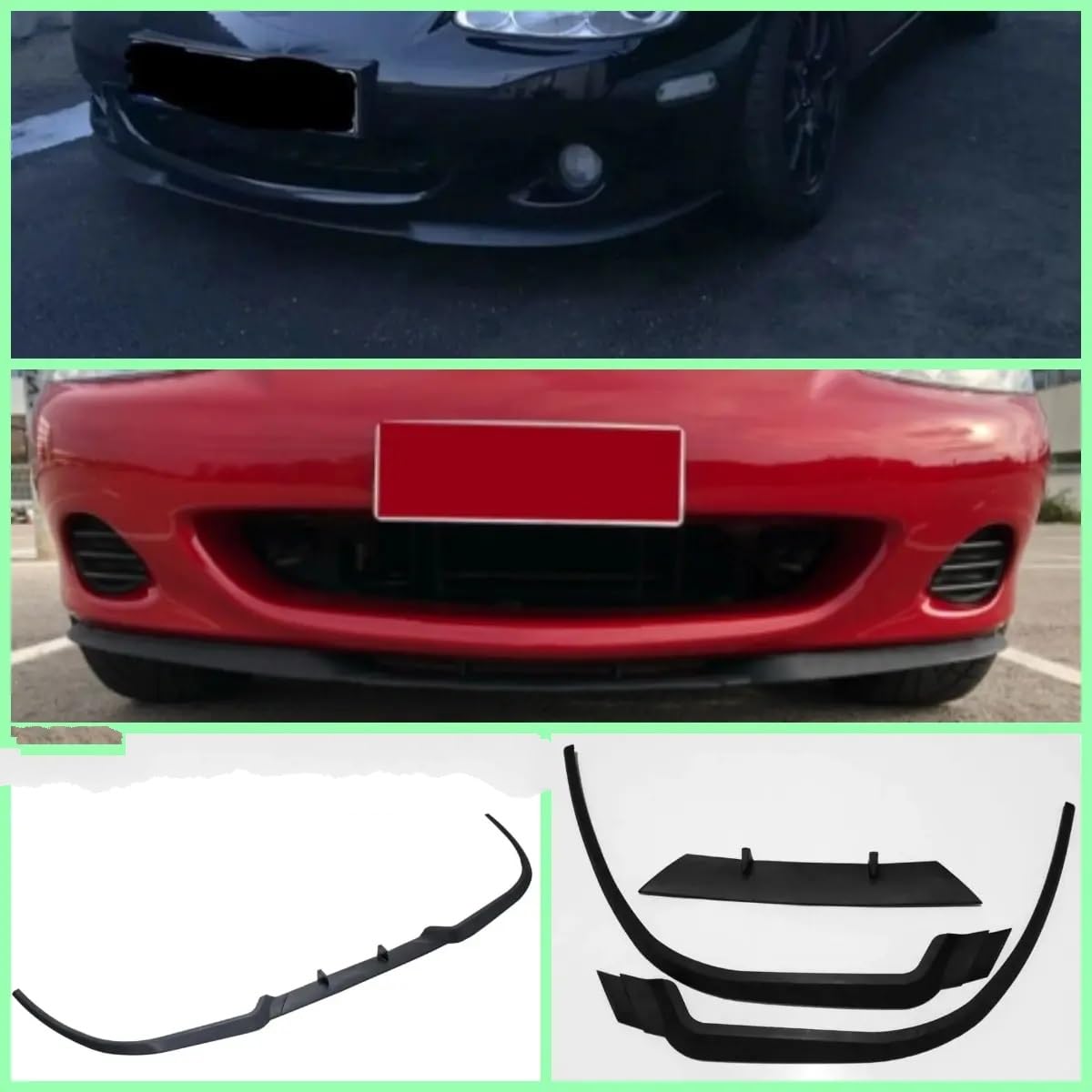 Lip Parachoques Delantero para Mazda para Miata MX5 NB CUPRA R Spoiler Delantero LIP Euro Spoiler Lip Universal 3 Pcs Body Kit Splitter. Alerón Lip