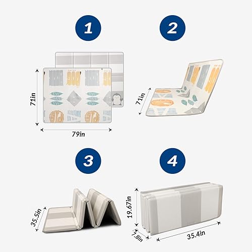 Miniatura 6 de CreateBay Tapete de juego plegable extra grande de 79 x 71 x 0.8 pulgadas de grosor, tapete de juego de espuma XPE de doble cara, antideslizante,