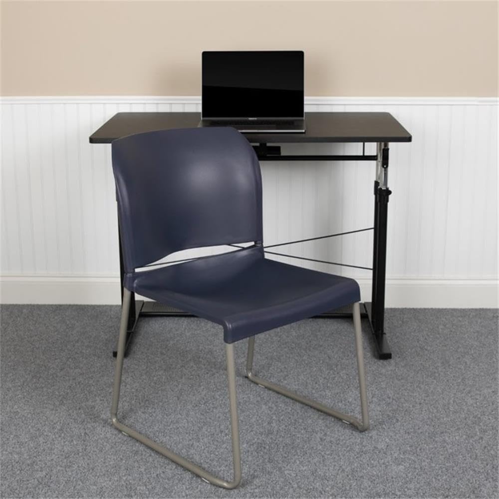 BOWERY HILL Contemporary Plastic Sled Base Stacking Chair, Navy Finish, Metal and Polypropylene, Ergonomic Design, 32" H x 19.5" W x 23.75" D, Commercial Use, Stackable Guest Seating
