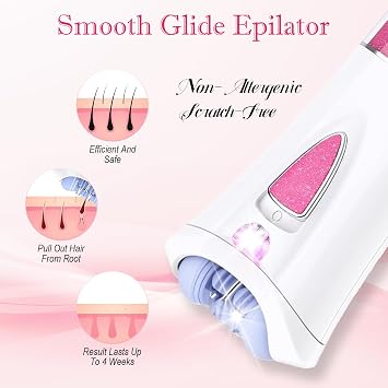 Skin Epilator, 2026 New Epilators Hair Removal for Face, Smooth Glide Epilators for Women with LED Light, Cordless Facial Hair Removal for Bikini Arm Legs Underarm, Portable Epilator