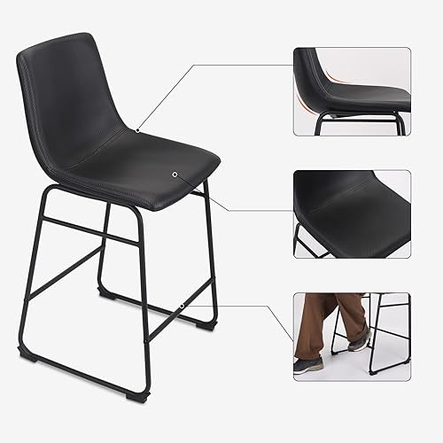 Miniatura 5 de ErgoDesign Juego de 2 taburetes de bar de 26 pulgadas con respaldo, silla de bar de fibra de carbono con patas de metal (gris claro)