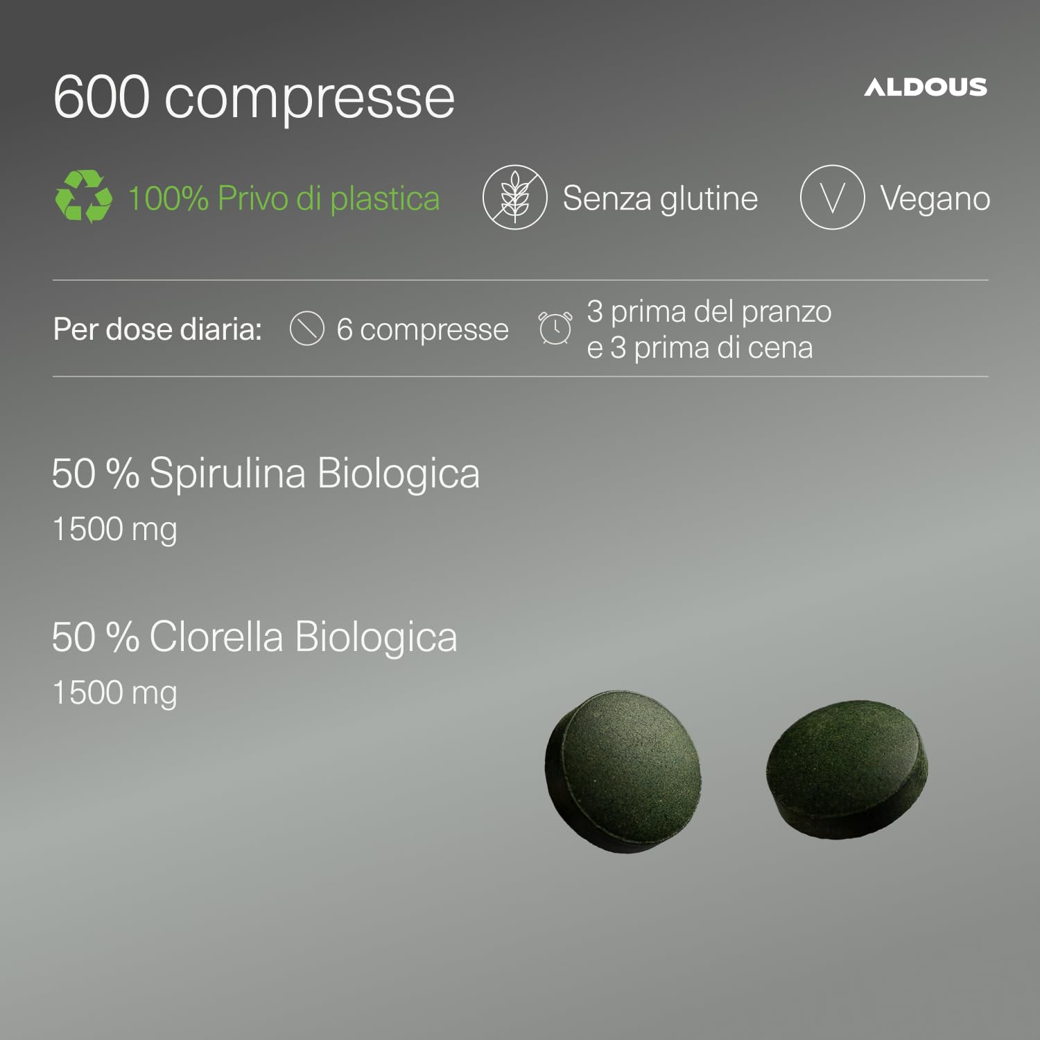 Spirulina Bio - 600 - Alto Dossagio 3000mg per +3 Mesi - Alga Spirulina Bio Pura 100% Naturale - ALDOUS