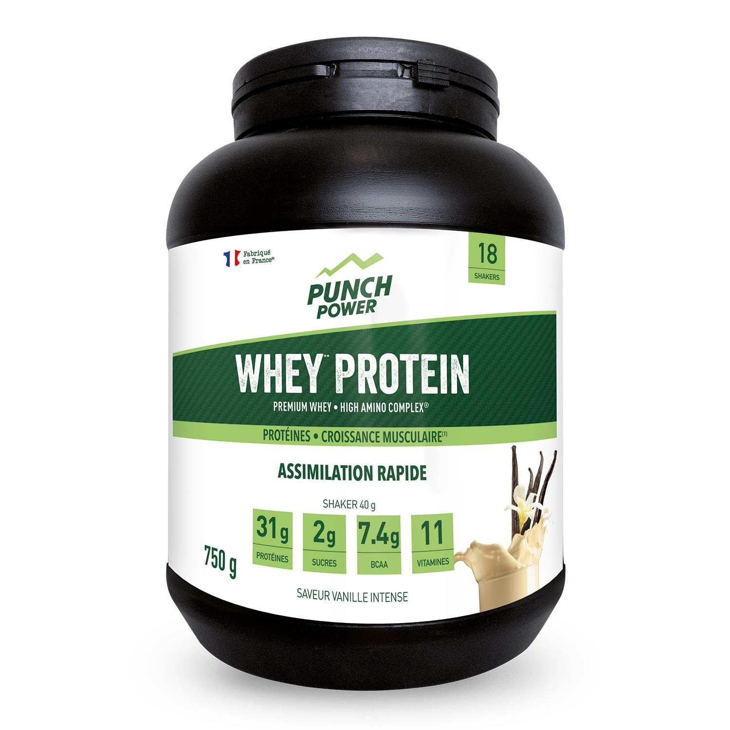 PUNCH POWER Protéine Pure Whey Vanille Intense - Poudre protéinée pour sportifs - Boîte de 750 g - Fabriquée en France - Assimilation rapide - Croissance musculaire