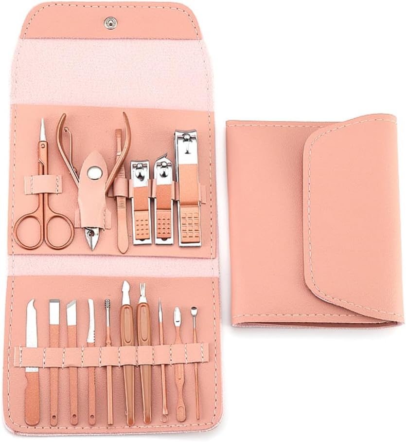 16pcs Nail Cutter Set Stainless Steel Nail Clippers Set with Folding Bag Manicure Cutter Kits Scissors Beauty Tool,Purple