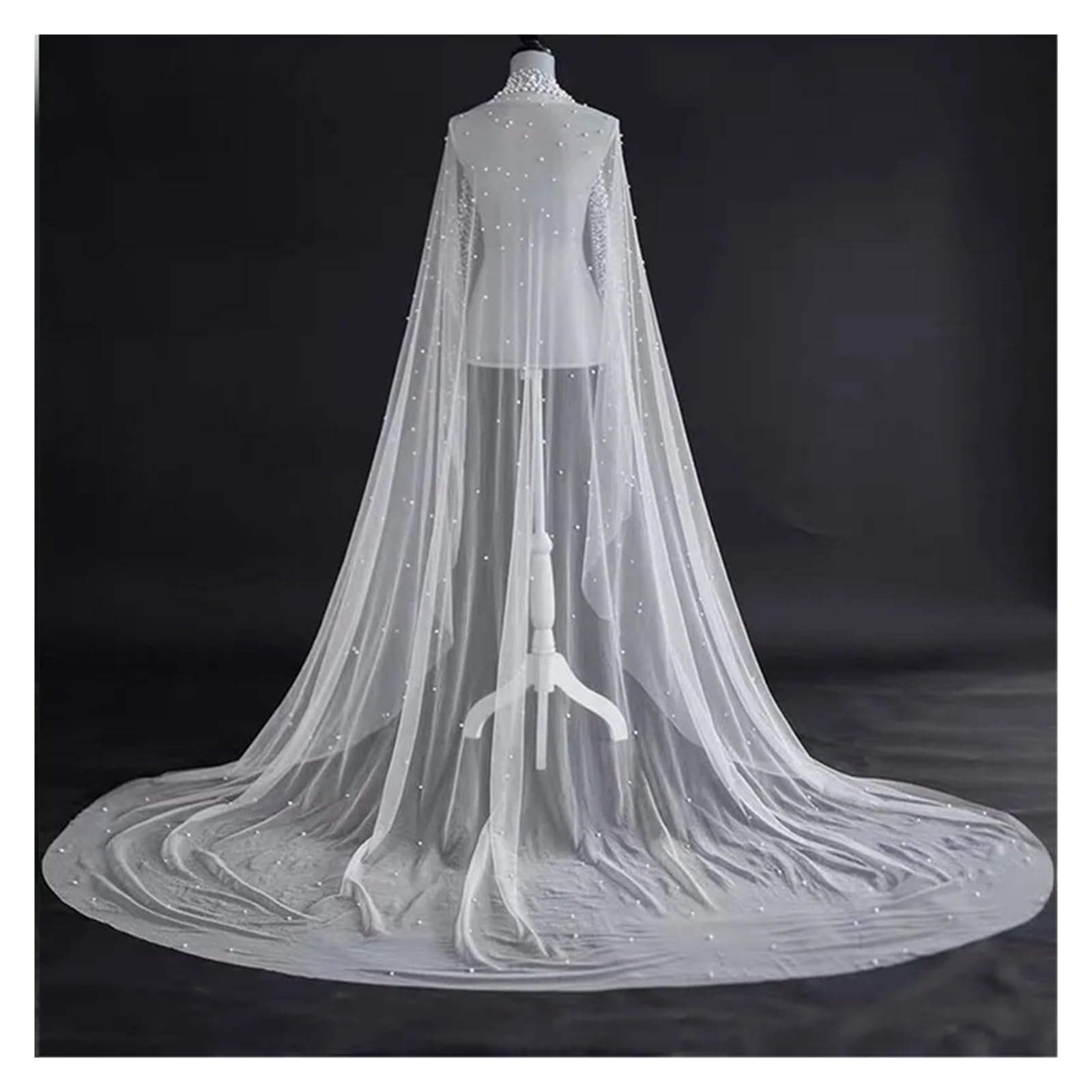 Velo Sposa Velo di Perle da Sposa Donna Accessori da Sposa Bianco Avorio 1,5 m di Larghezza(White,300cm)