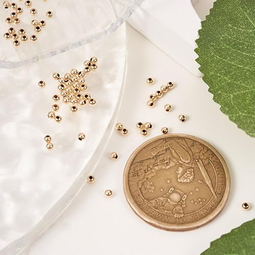 Miniatura 4 de 100 cuentas pequeñas de metal redondas lisas de latón de 0.079 pulgadas (0.079 in) de 14 quilates, pequeñas cuentas de metal redondas sin costuras