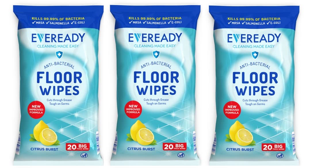 3 x Sani Floor Anti Bacterial Floor Wipes - Big Thick Wipes - Citrus Scent- 3 x 15 (45 In Total) - Biodegradable and Made in the UK - Bulk Buy
