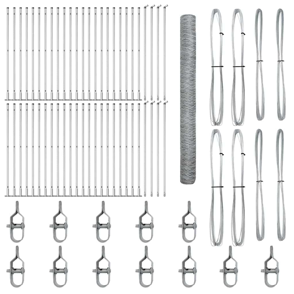 Steel Fence Post Silver 100 x 1.5 m 50mm Mesh Outdoor Garden Secure Barrier Kit with 44 Posts for Yard Terrace Property Boundary Enclosure