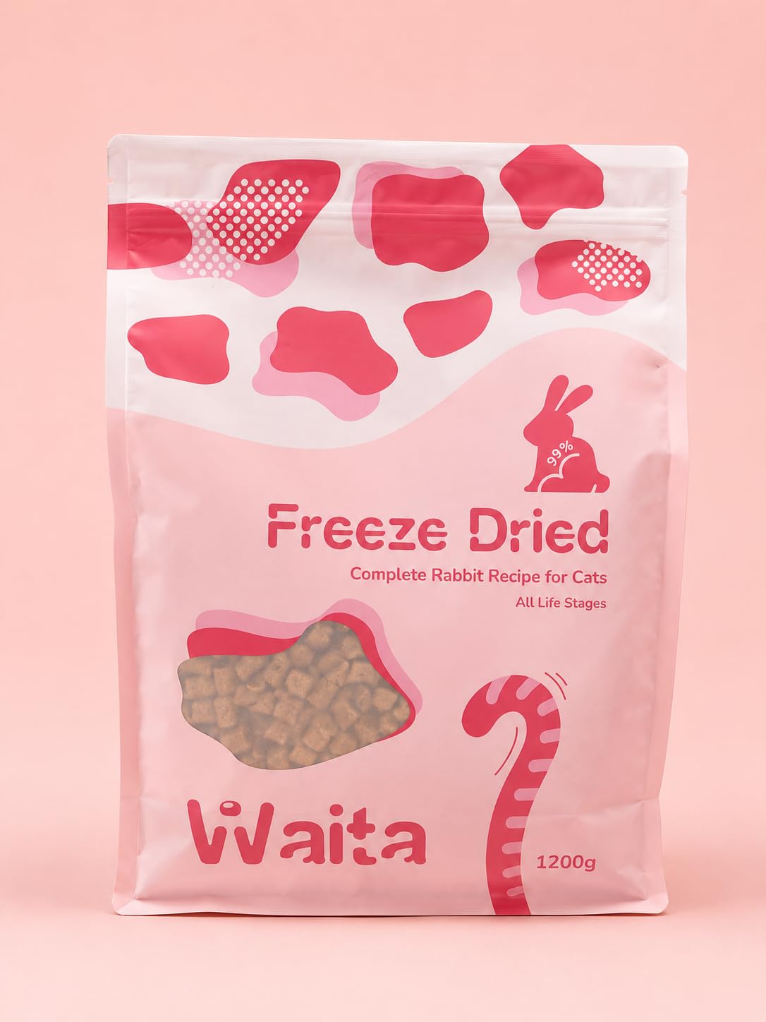 Complete Rabbit Recipe Freeze-Dried Complete Cat Food Treats Toppers 1.2kg, Hypoallergenic No Grain; Freeze Dried to Protect Nutrition and Rich Protein, Easy Digestion for Cats