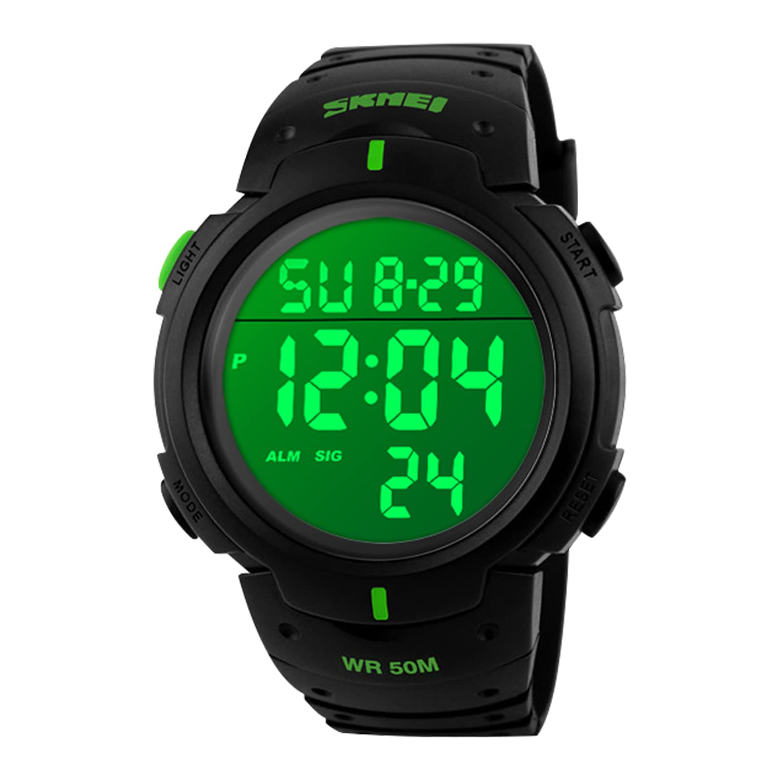Orologio Digitale Uomo Sportivo - Impermeabile 5ATM Con Cronometro E Retroilluminazione LED, Verde - 2