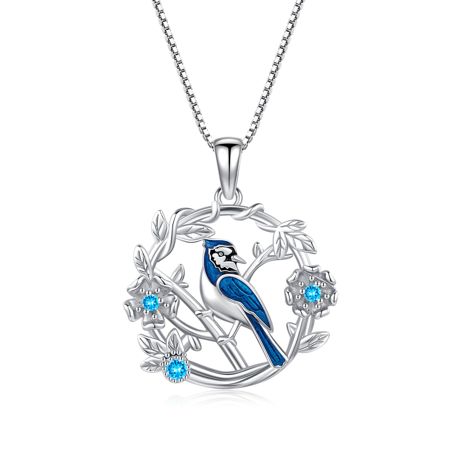 Soesonblue Jay Necklace 925 Sterling Silver Bird Necklace Blue Jay