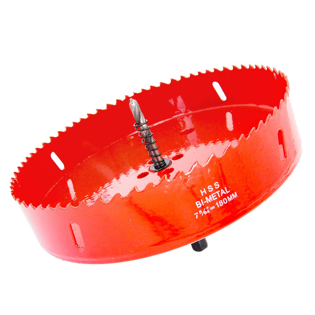 Hole Saw Drill Bit LAIWEI HSS Hole Cutter with Arbor for Wood,PVC Board and Plasterboard(7-1/9"(180mm Hole Saw)) — image 1
