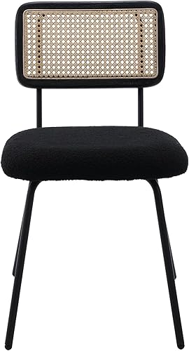 Miniatura 5 de Juego de 2 sillas de comedor de ratán negro, sillas modernas de mediados de siglo con respaldo de bastón, sillas de cocina tapizadas Boucle, sillas