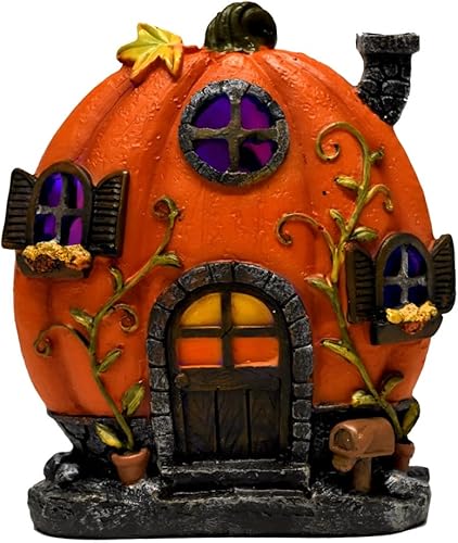 Miniatura 1 de Gurús del tesoro iluminan mini casa de calabaza LED jardín de hadas miniatura Halloween pueblo decoración de casa de muñecas