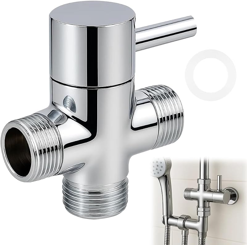 LgCiXli Válvula de conmutación de ducha de 3 vías, adaptador en T de latón de alta calidad para sistemas de ducha, control de agua profesional y desviación, conector universal G 1/2 pulgadas, cromado