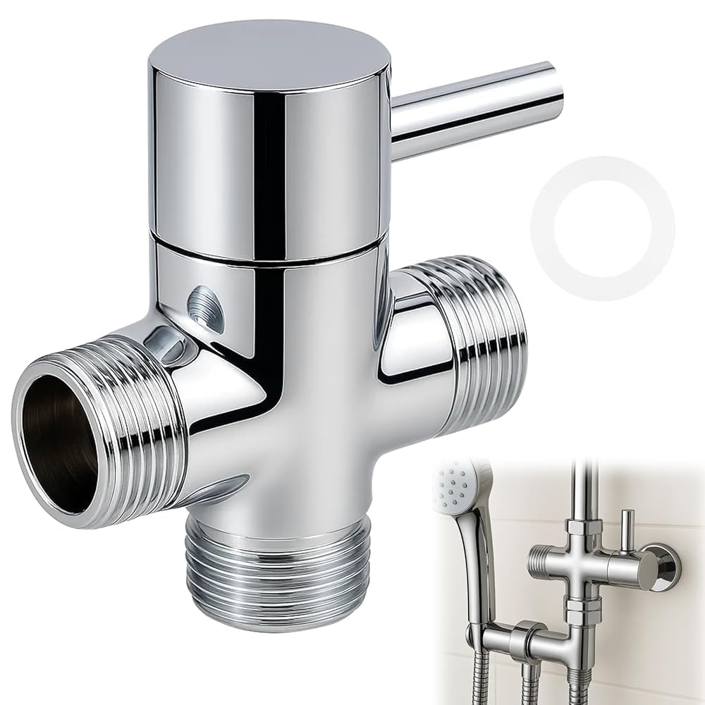 Válvula de conmutación de ducha de 3 vías, adaptador en T de latón de alta calidad para sistemas de ducha, control de agua profesional y desviación, conector universal G 1/2 pulgadas, cromado
