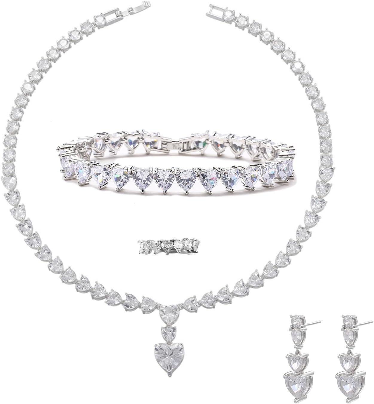 XIXIWOW Handcrafted White Gem Necklace Set with 57