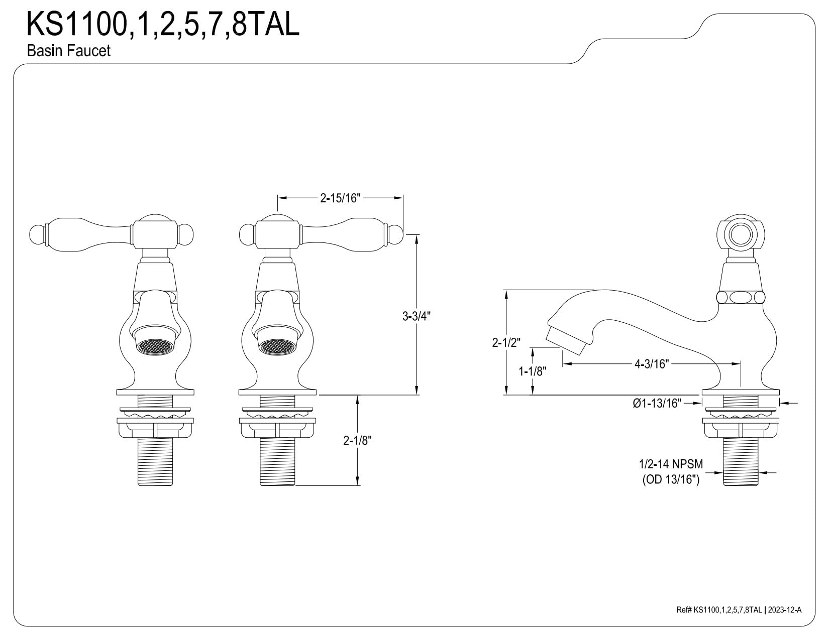 Kingston Brass Tudor Basin Faucet - 4-3/8" Spout Reach, Ceramic Cartridge, Satin Nickel - View #6